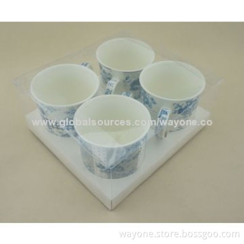 4-piece Vintage Design 9oz Porcelain Mugs in Gift Box, Fine China Food and Dishwasher Safe, New 2014